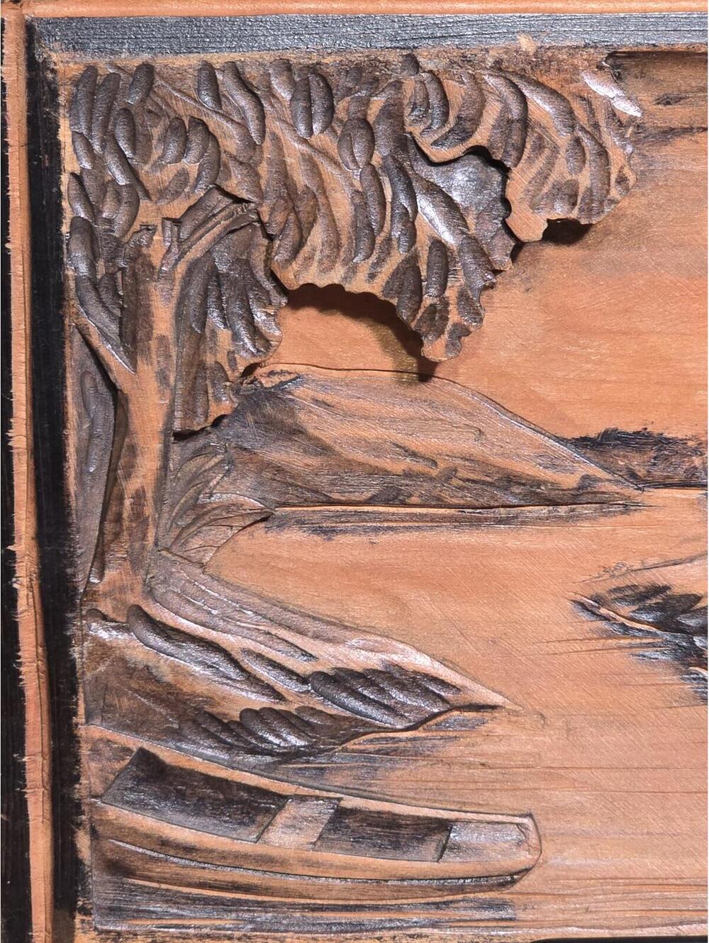 Vintage 3D Wood Relief Carving Mid-Century Hand Carved Wood Plaque - Picture 3 of 5